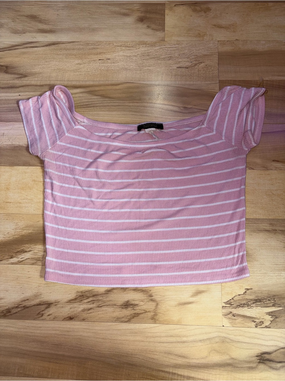 Striped Pink Off-Shoulder Ribbed Crop Top